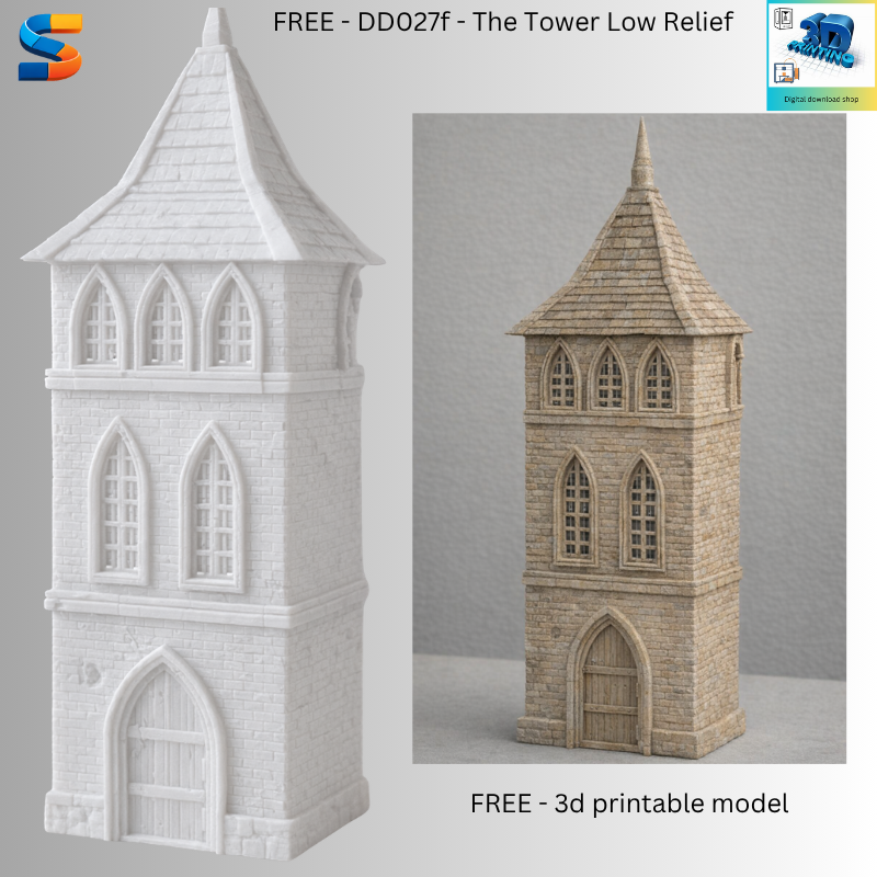 FREE - The Tower low relief 3d Printable Model DD027f