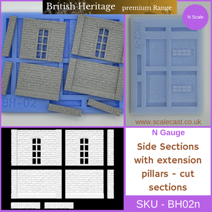 BH02n British Heritage building Half Sections with Extension pillars - N Gauge