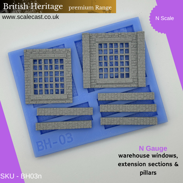 BH03n British Heritage building Warehouse windows & Ext pillars - N Gauge