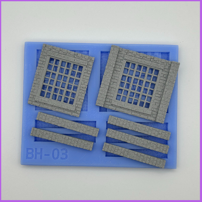 BH03n British Heritage building Warehouse windows & Ext pillars - N Gauge