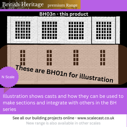 BH03n British Heritage building Warehouse windows & Ext pillars - N Gauge