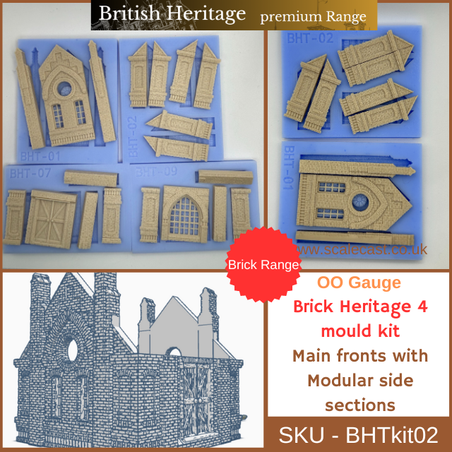 BHTkit02 Brick Heritage - 4 Mould kit for OO Scale Model railway buildings