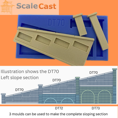 Lineside Retaining walling in Brick Left Sloping Mould DT70 - OO Scale