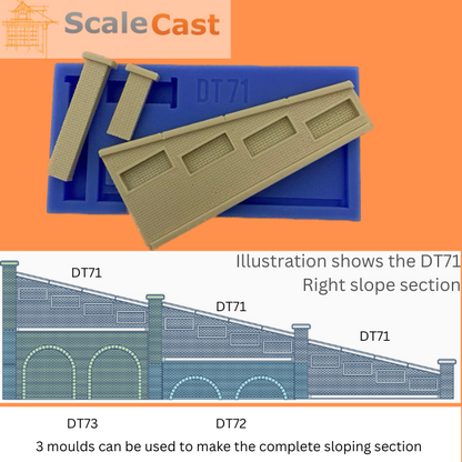 Lineside Retaining walling in Brick Right Sloping Mould DT71 - OO Scale