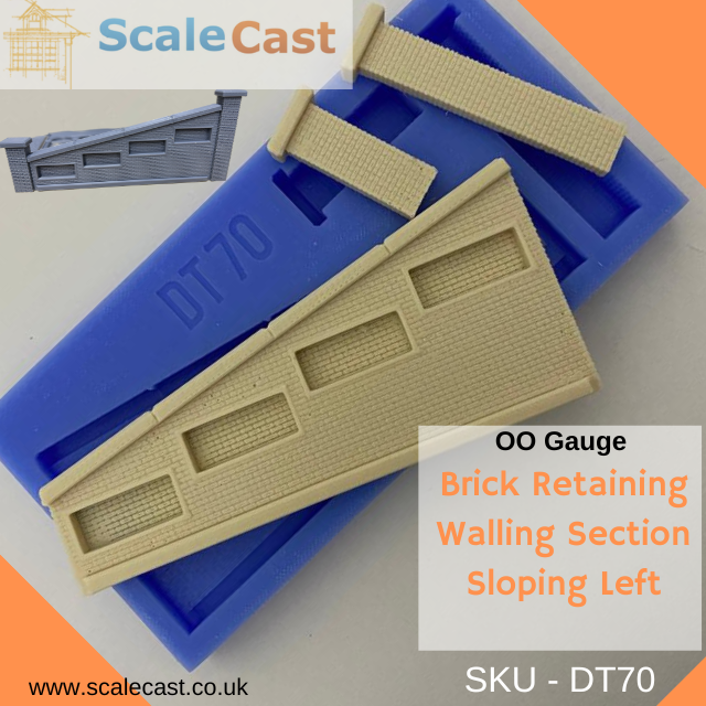 Lineside Retaining walling in Brick Left Sloping Mould DT70 - OO Scale