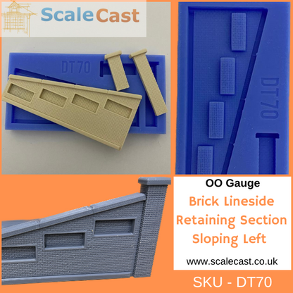 Lineside Retaining walling in Brick Left Sloping Mould DT70 - OO Scale