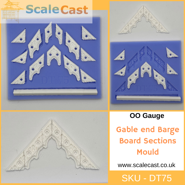 Gable end barge boards mould for model railway buildings DT75