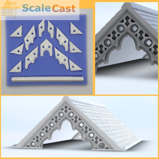 Gable end barge boards mould for model railway buildings DT75