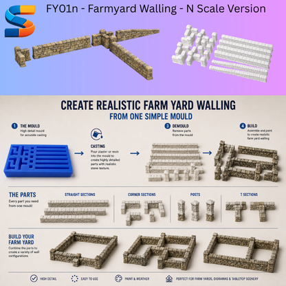 Farmyard Walling casting Mould - FY01n - N Scale