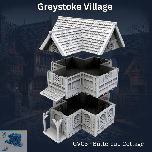 Greystoke - Buttercup Cottage GV03 printable model 28mm and HO/OO scale