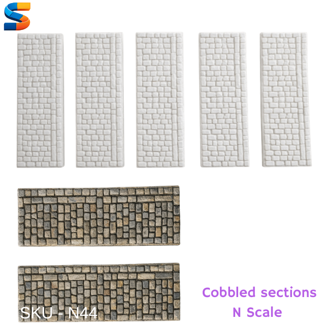N Scale Cobbled paving sections mould for Model Railway scenery - N44