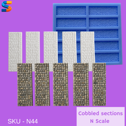 N Scale Cobbled paving sections mould for Model Railway scenery - N44