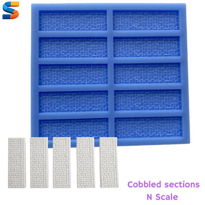 N Scale Cobbled paving sections mould for Model Railway scenery - N44
