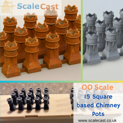 Set of Square base chimney pots - PT001 - OO Scale