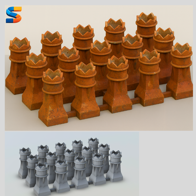 Set of Square base chimney pots - PT001 - OO Scale