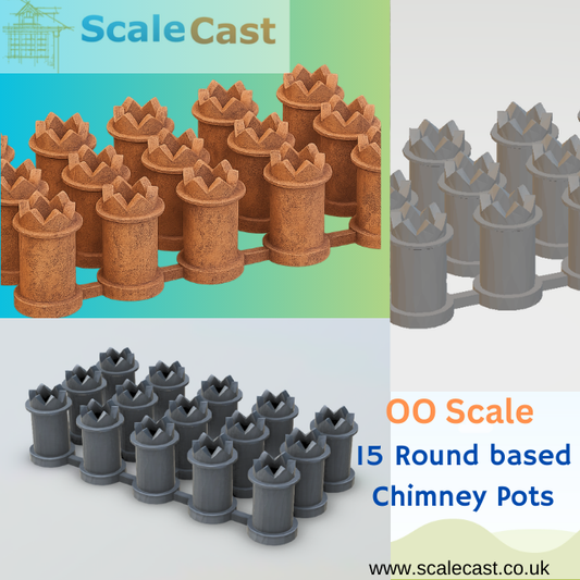 Set of Round base chimney pots - PT002 - OO Scale