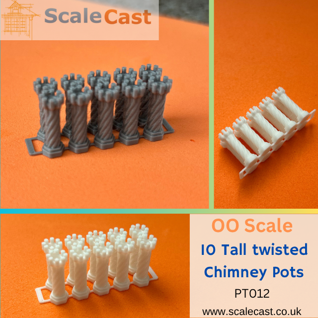 Set of 10 Tall Twisted chimney pots - PT012 - OO Scale for model railways