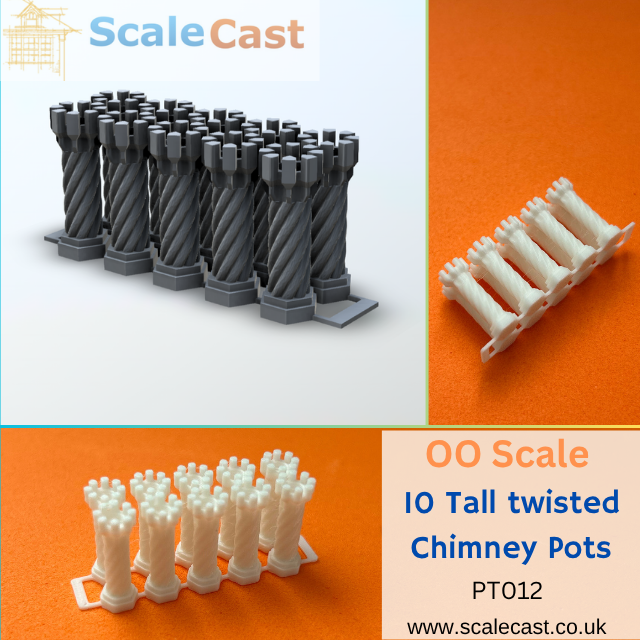 Set of 10 Tall Twisted chimney pots - PT012 - OO Scale for model railways