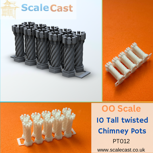 Set of 10 Tall Twisted chimney pots - PT012 - OO Scale for model railways
