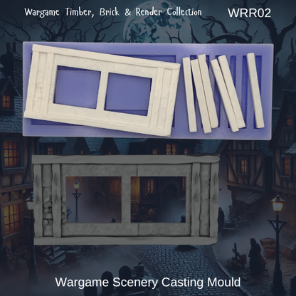 Wargame Building Mould, Render & Brick double window Sections - WRR02