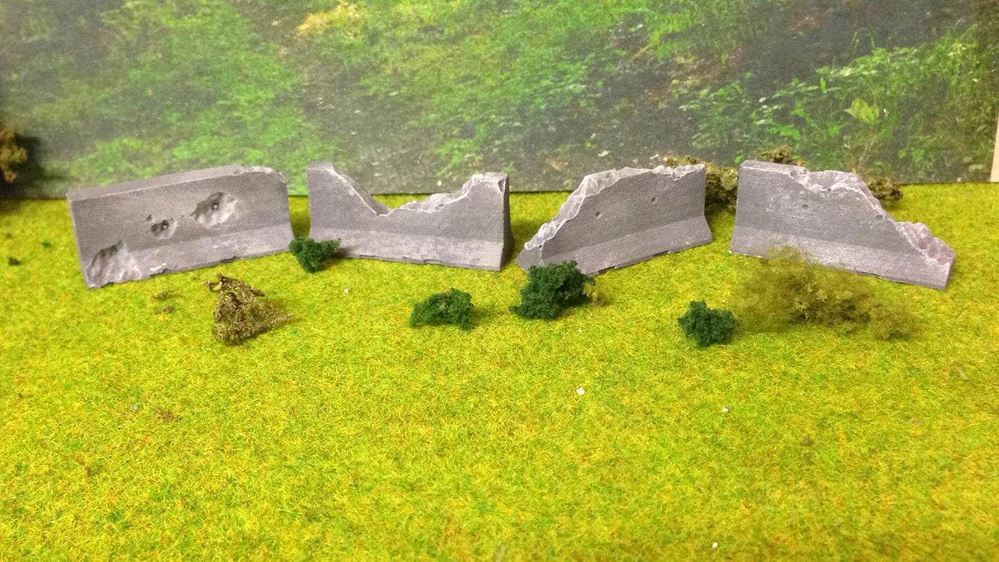 WG10 Jersey Barriers War torn - for Wargame scenery