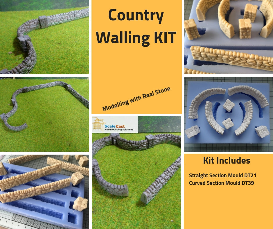 Country Walling Straight and curved - 2 Mould KIT For model railways