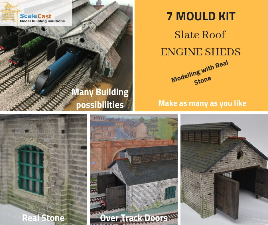 Engine Shed full 7 Mould KIT Slate - For Model Railway Scenery