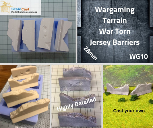 WG10 Jersey Barriers War torn - for Wargame scenery