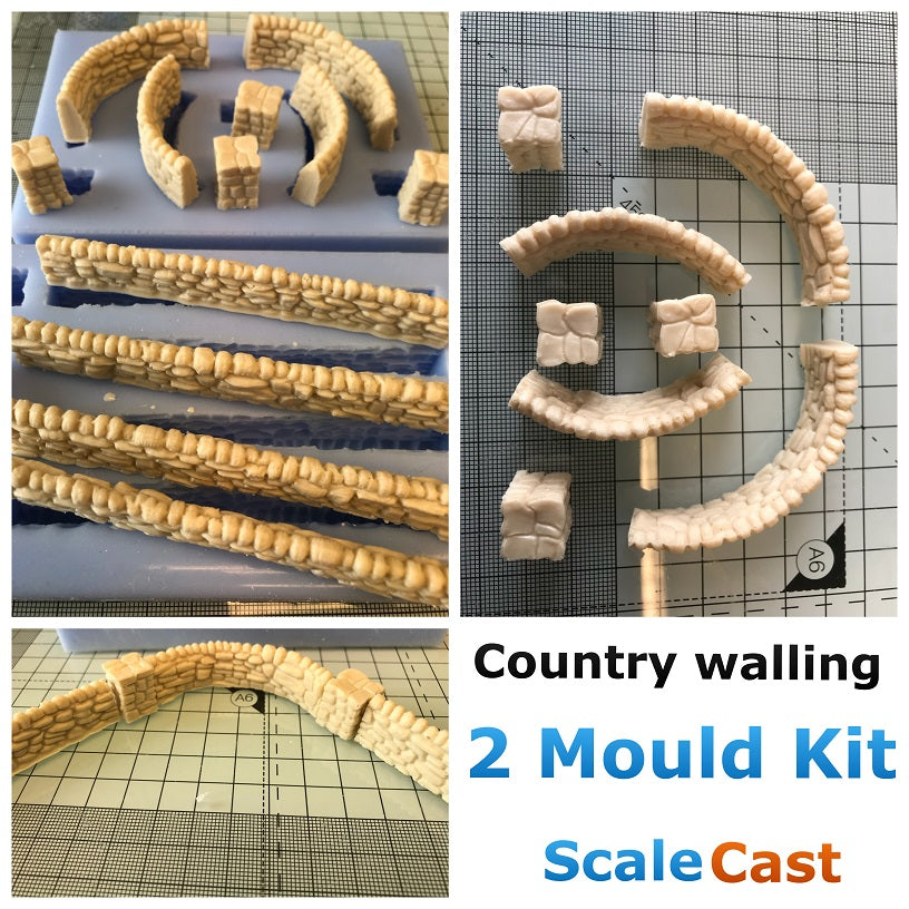 Country Walling Straight and curved - 2 Mould KIT For model railways