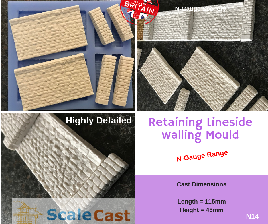 N14 N Gauge Lineside Retaining Walling - For Model Railway Scenery