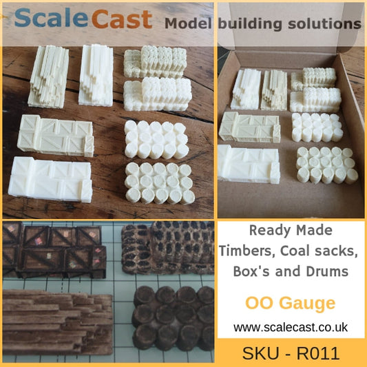 OO Gauge Timbers, Coal Sacks, Boxes and Drums R011